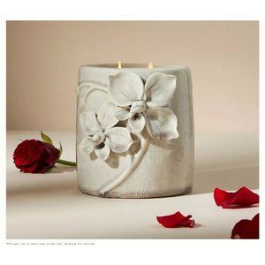 NEW Anthropologie Sculpture Garden Long Stem Rose Ceramic Cream Candle